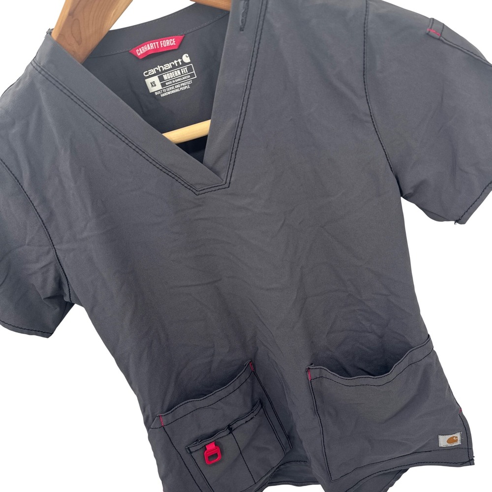 Carhartt Force Scrub Top Womens XS Gray‎ Modern Fit V-Neck Medical Uniform